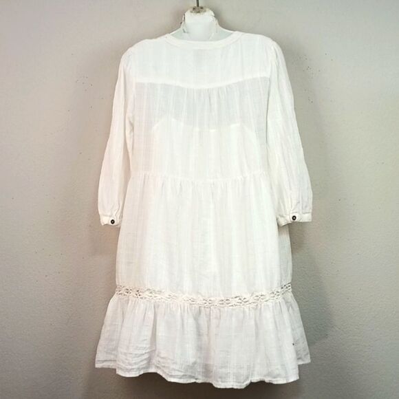 Knox Rose Women White V-Neck Baby Doll Sundress with 3/4 Sleeves Boho Chic sz M - Picture 14 of 17